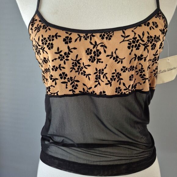 Biatta Intimates Black Brown Floral Vintage Mesh Camisole Set Womens Large/7 - Picture 3 of 10